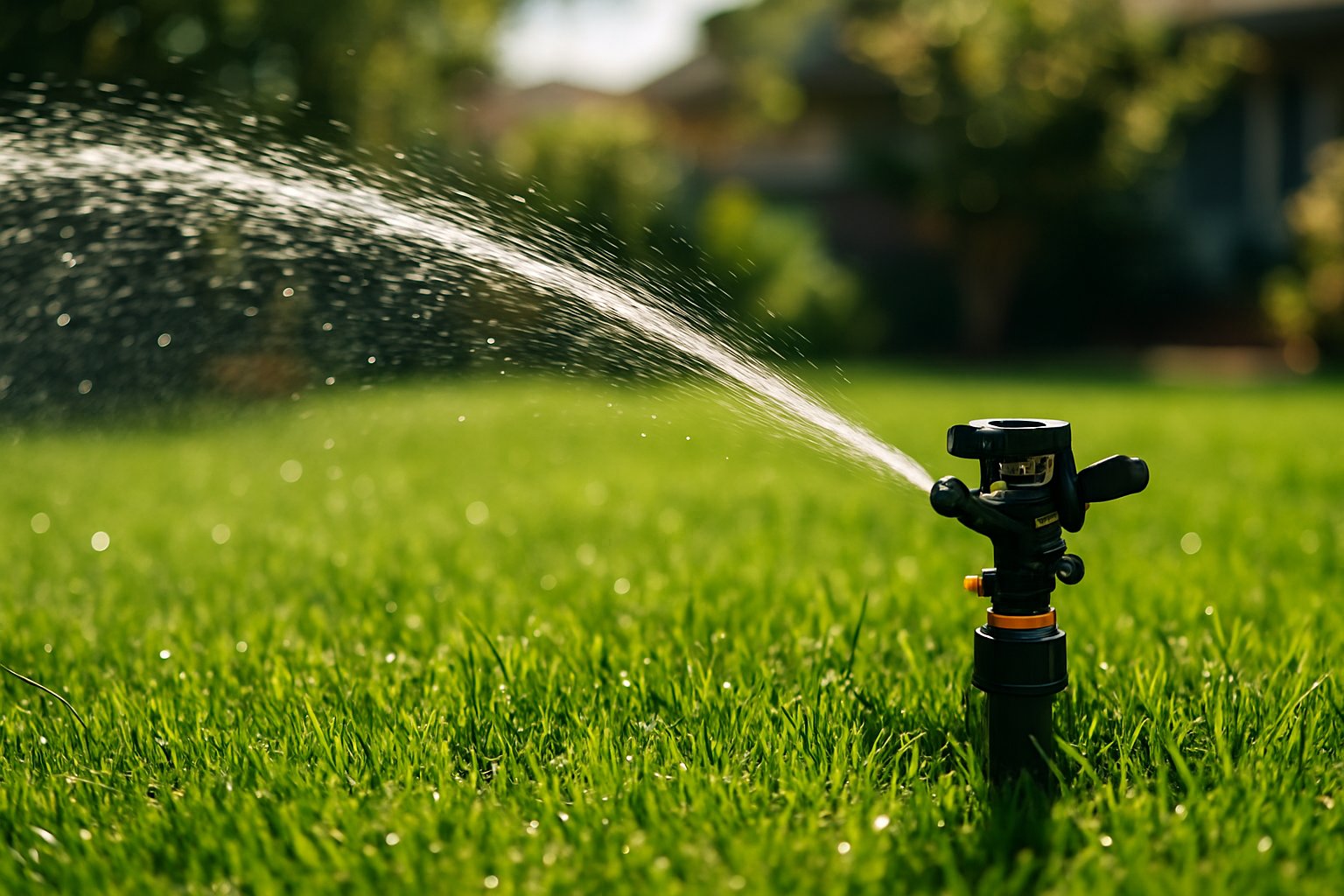 Sprinkler watering green grass